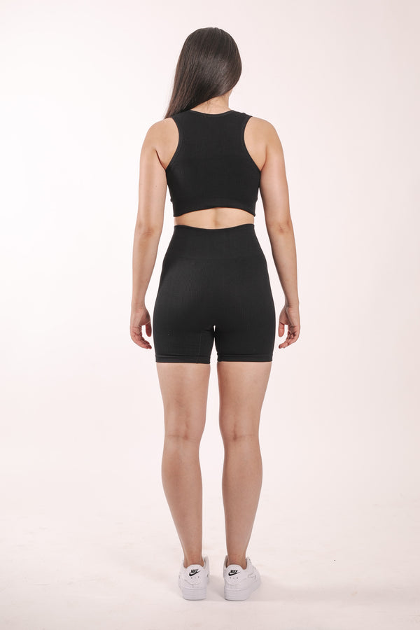 Ribbed biker short - black