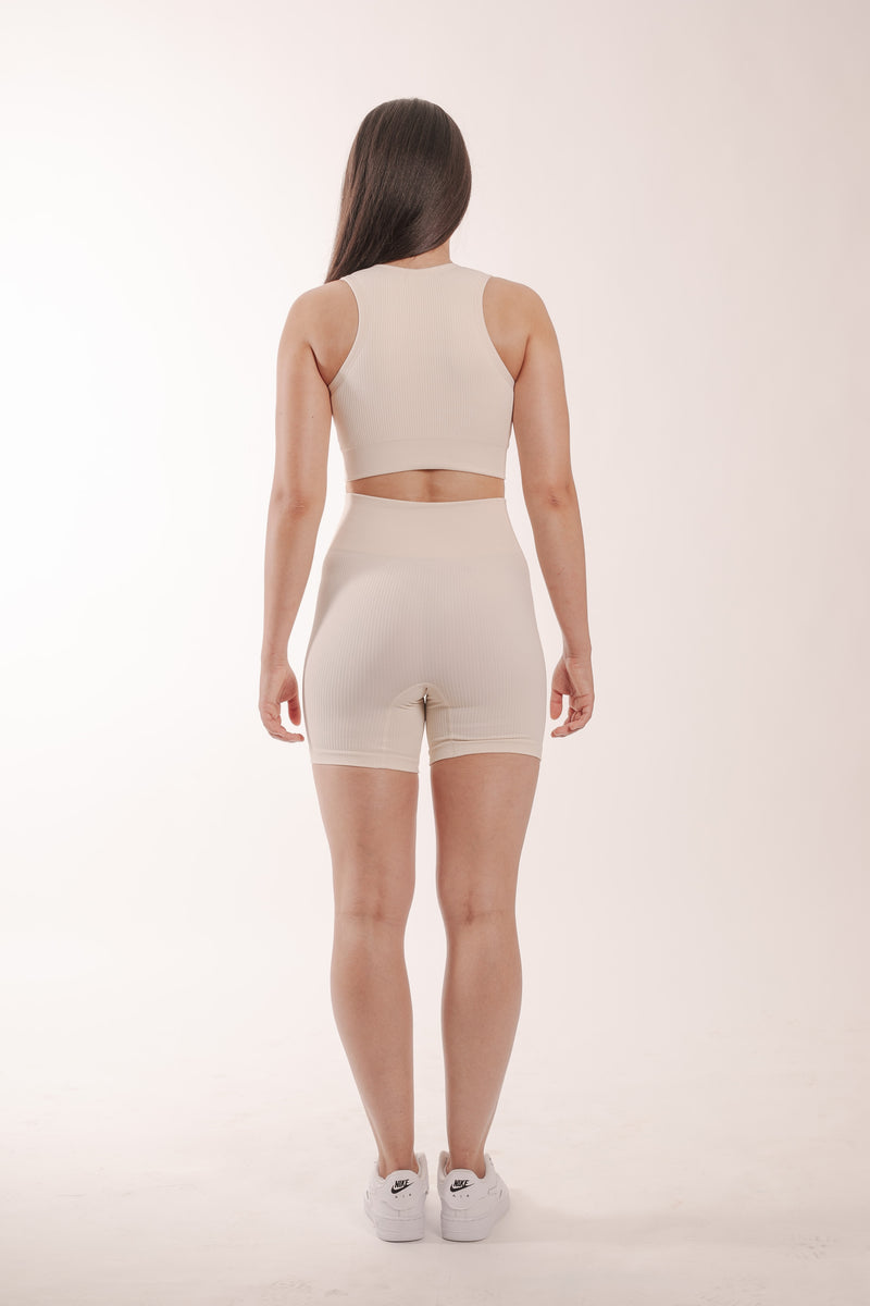 Ribbed biker short - beige