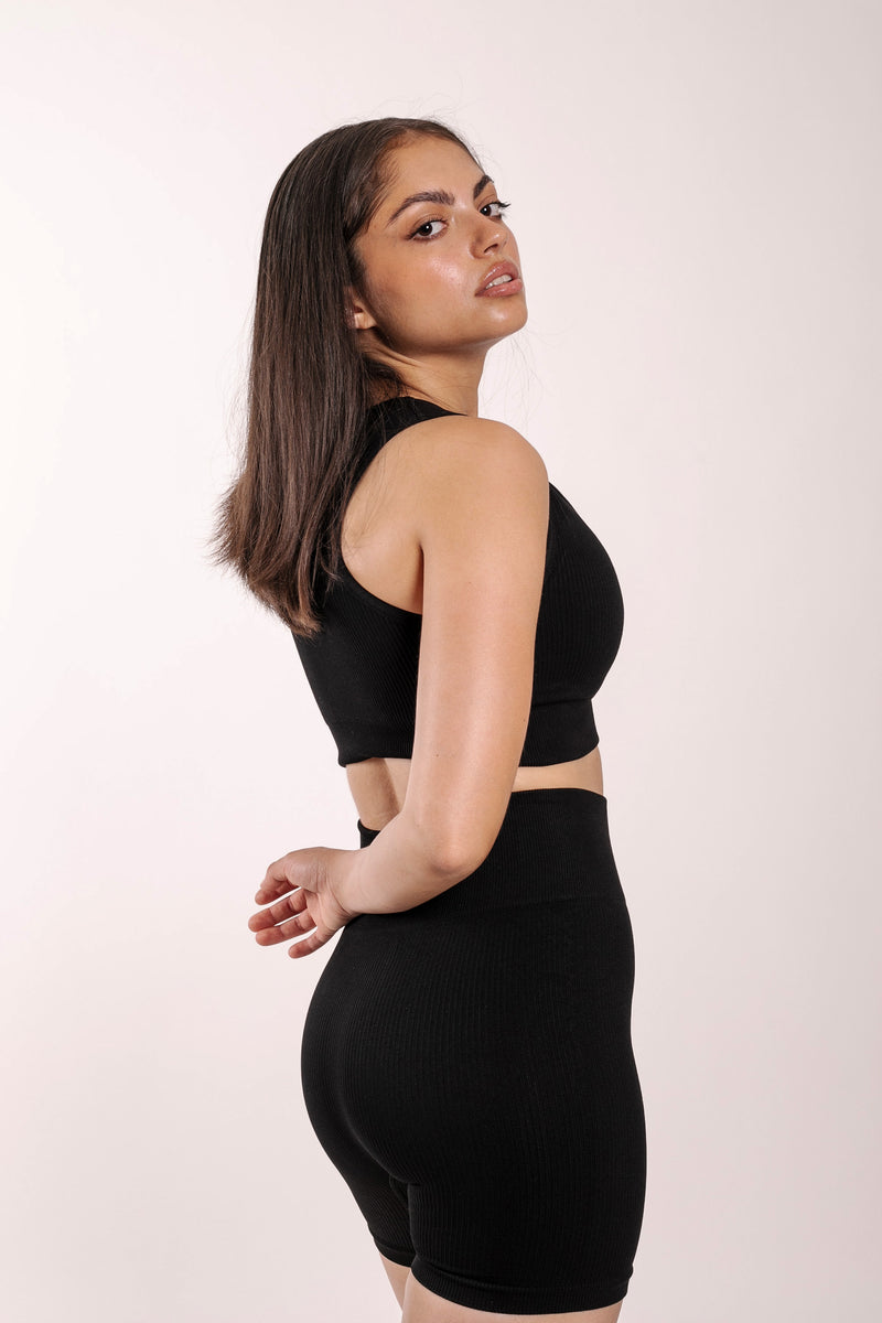 Ribbed biker short - black